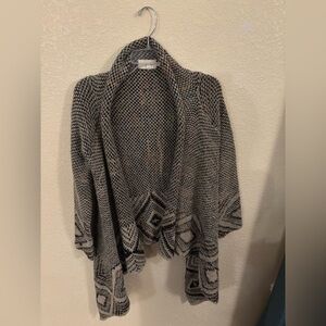 Cream with Multicolor Geometric Design Open Front Women’s Cardigan Sweater Sz S